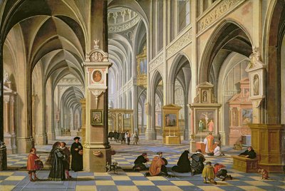 Church Interior with People at Prayer and a Small Procession by Bartolomeus van Bassen